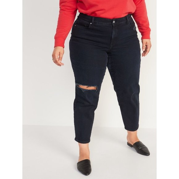 Old Navy Denim - Old Navy Jeans 18 OG Straight Ripped Knee High-Rise Stretch Black Women's